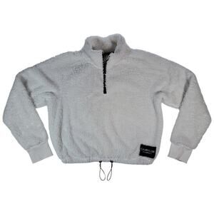 Calvin Klein Performance Sherpa Fleece Pullover Small White 1/4 Zip Cropped Soft